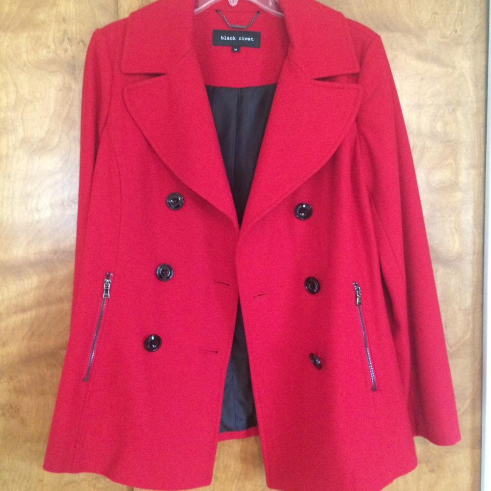 BRAND NEW Black Rivet Red Pea Coat, medium - Picture 8 of 11